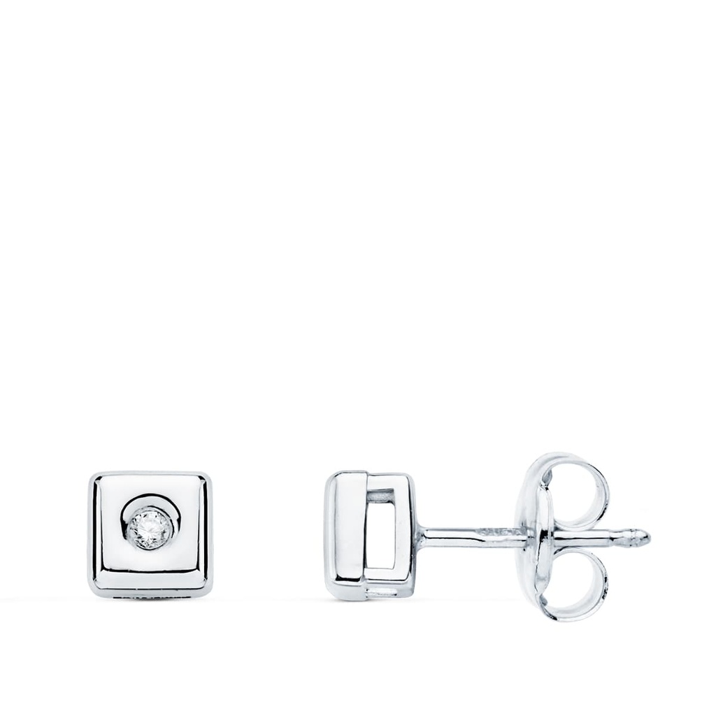 18K PENDIENTES CHATON CUADRADO DIAMANTES 0.030 QTS. PRESION. G-VS2