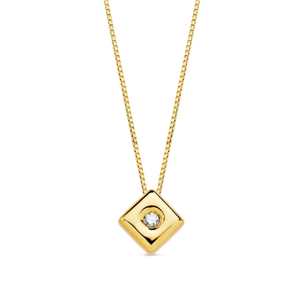 18K GARGANTILLA ORO AMARILLO CHATON ROMBO DIAMANTE 0.015 QTS. G-VS2 CADENA 42 CM
