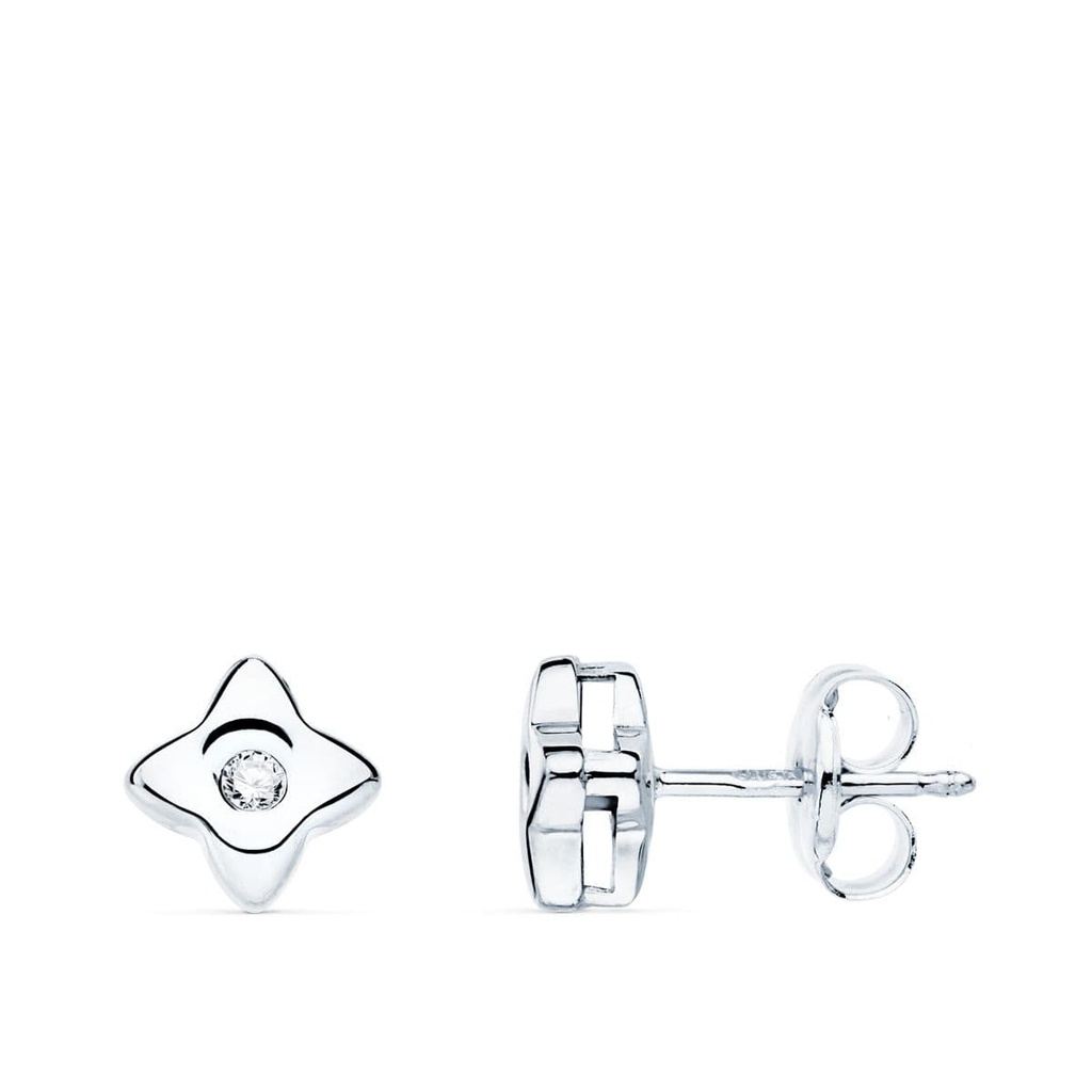 18K PENDIENTES ORO BLANCO ESTRELLA 5.5X5.5 MM DIAMANTE 0.040 QT. G-VS2.
