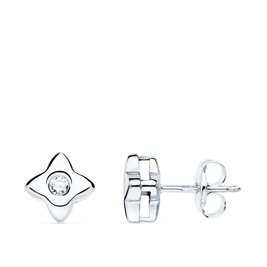 18K PENDIENTES ORO BLANCO ESTRELLA 6X6 MM DIAMANTE 0.100QT. G-VS2.