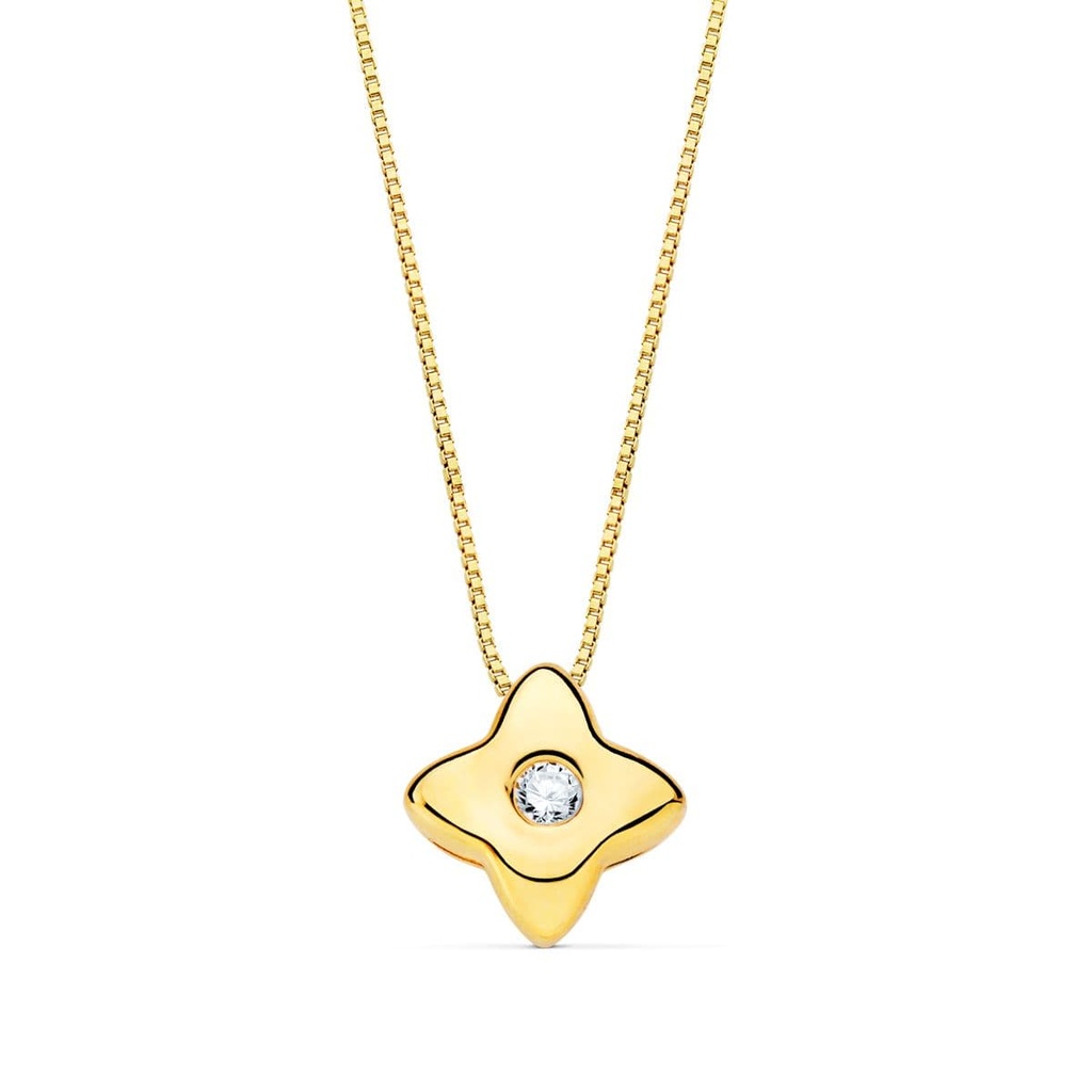 18K GARGANTILLA ORO AMARILLO ESTRELLA 5X5MM DIAMANTE 0.015QT. G-VS2. CADENA 42CM