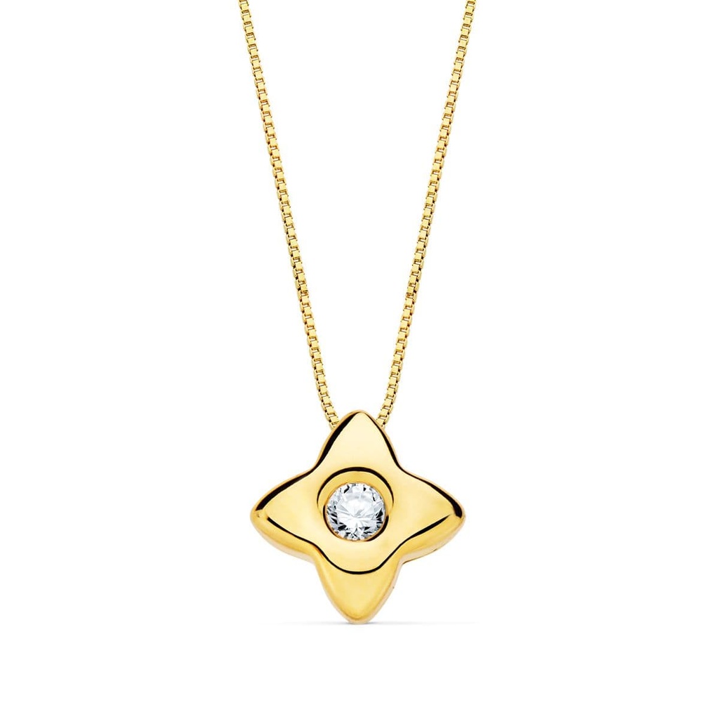 18K GARGANTILLA ORO AMARILLO ESTRELLA 6X6MM DIAMANTE 0.050QT. G-VS2. CADENA 42CM