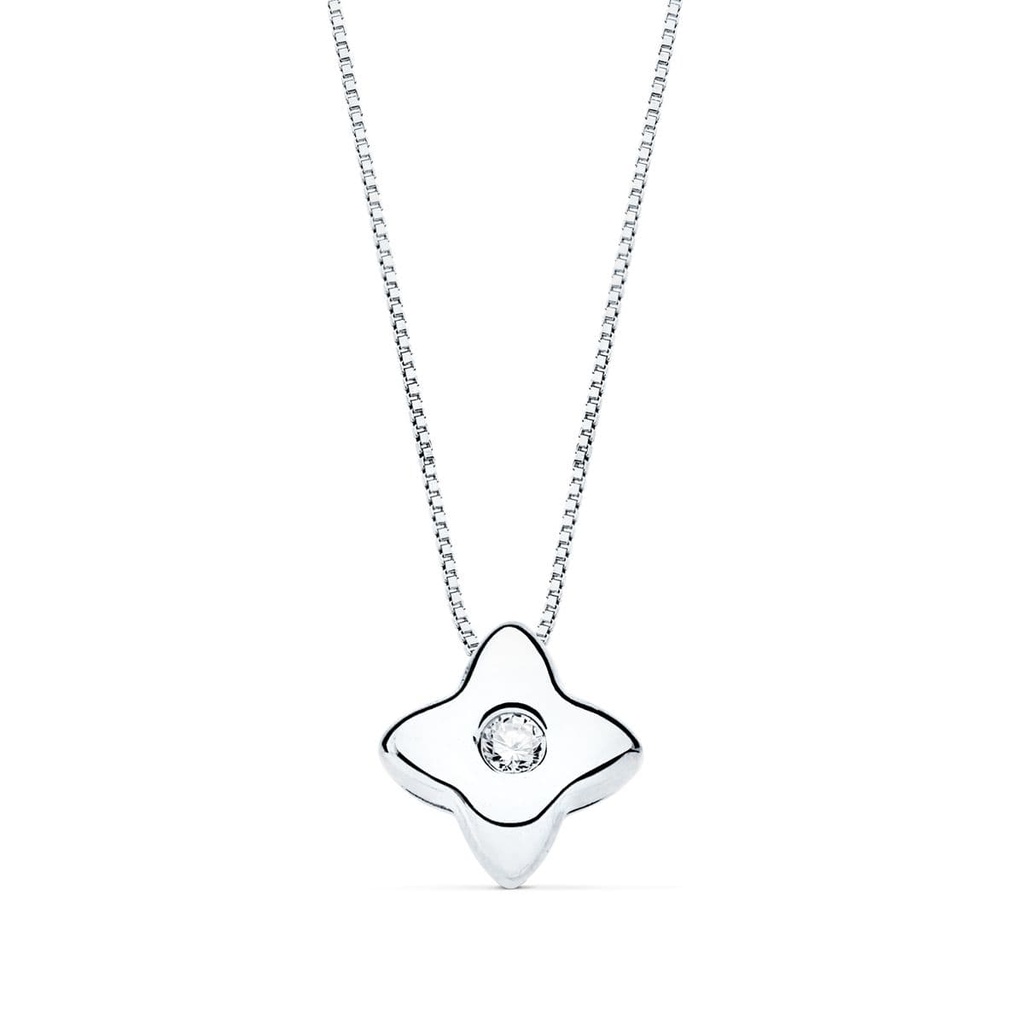 18K GARGANTILLA ORO BLANCO ESTRELLA 5X5MM DIAMANTE 0.015QT. G-VS2. CADENA 42CM