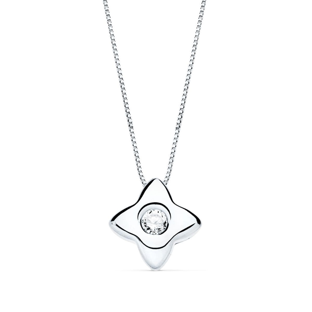 18K GARGANTILLA ORO BLANCO ESTRELLA CON DIAMANTE 0.050 QTS. G-VS2. CADENA 42 CM