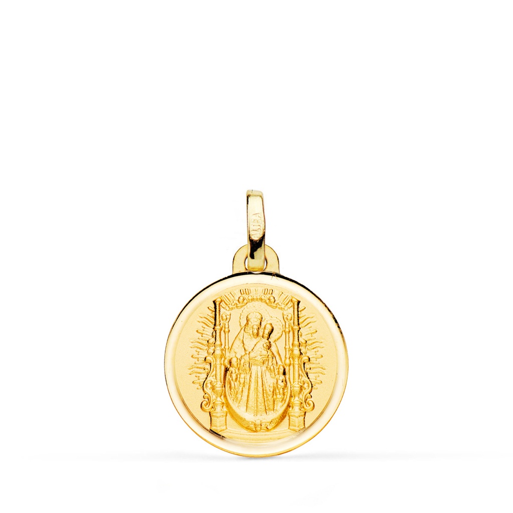 18K MEDALLA ORO AMARILLO VIRGEN DEL PINO TRONO BISEL 14 MM