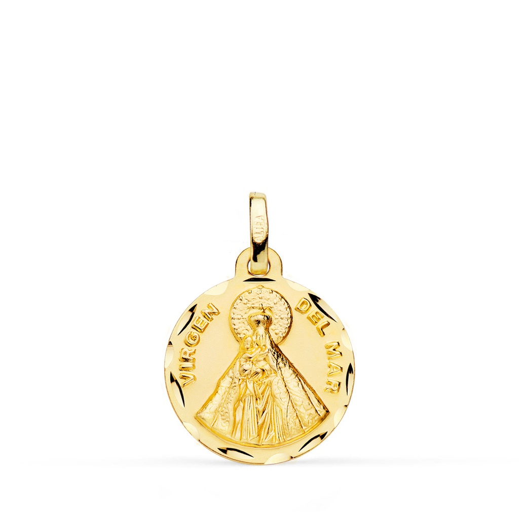 18K MEDALLA ORO AMARILLO VIRGEN DEL MAR TALLADA 16 MM