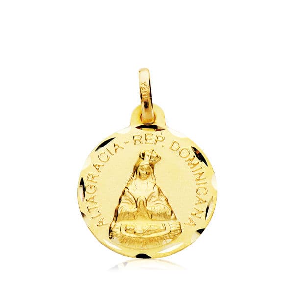 18K MEDALLA VIRGEN DE ALTAGRACIA TALLADA 16 MM