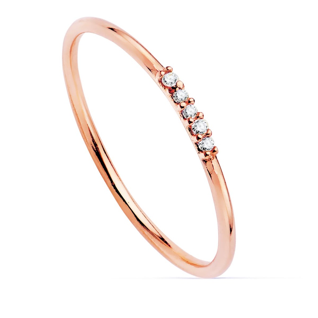 18K SORTIJA ORO ROSA 5 DIAMANTES 0.025  QTS. CUERPO REDONDO 1 MM