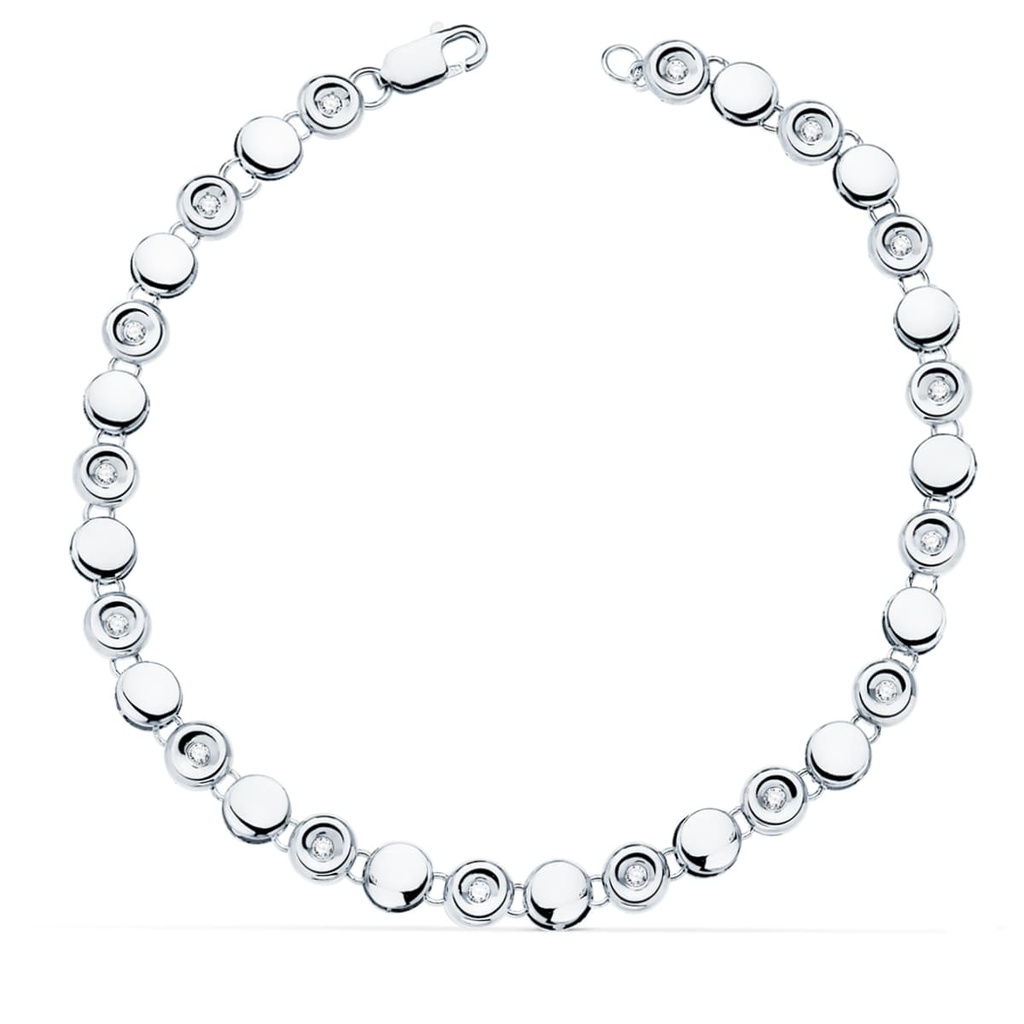 18K PULSERA RIVIERE ORO BLANCO 16 DIAMANTES 0.240 QTS.  4.85 MM G-VS2. 18.5 CM