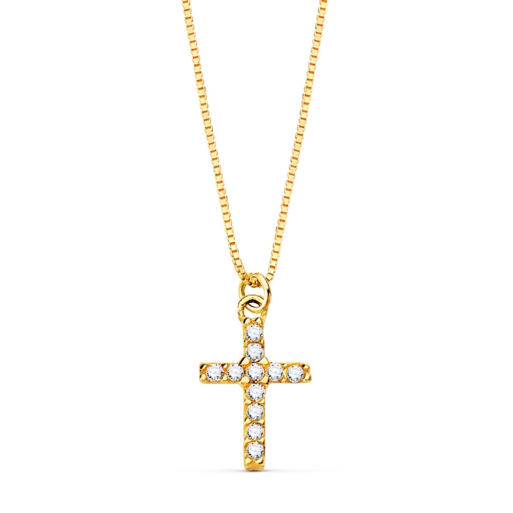 18K GARGANTILLA CRUZ 8.5X 6.5MM11 DIAMANTES 0.05QT.CADENA VENECIANA 45CM G-VS2