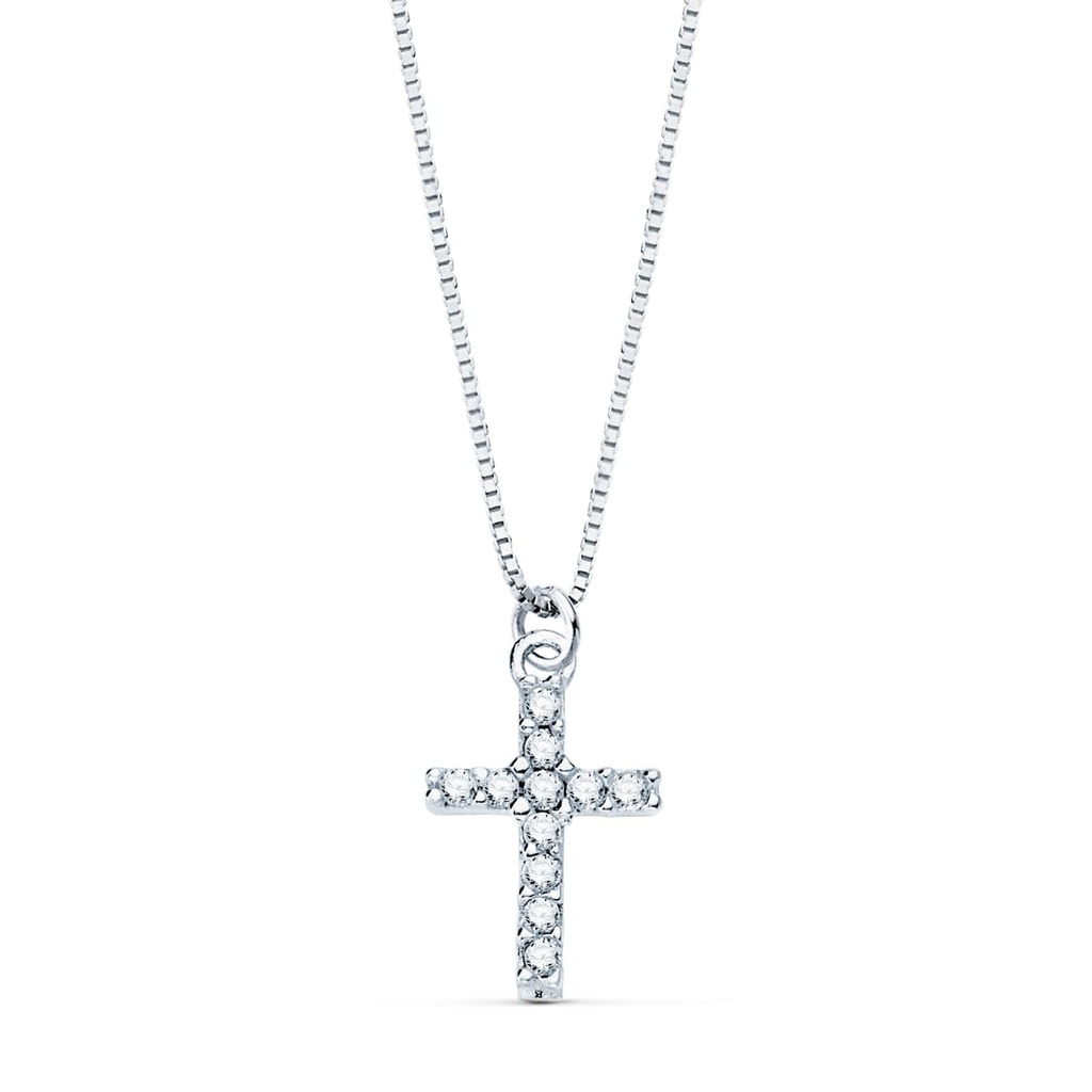 18K GARGANTILLA CRUZ 8.5X6.5MM11 DIAMANTES 0.05QT.CADENA VENECIANA 45CM G-VS2
