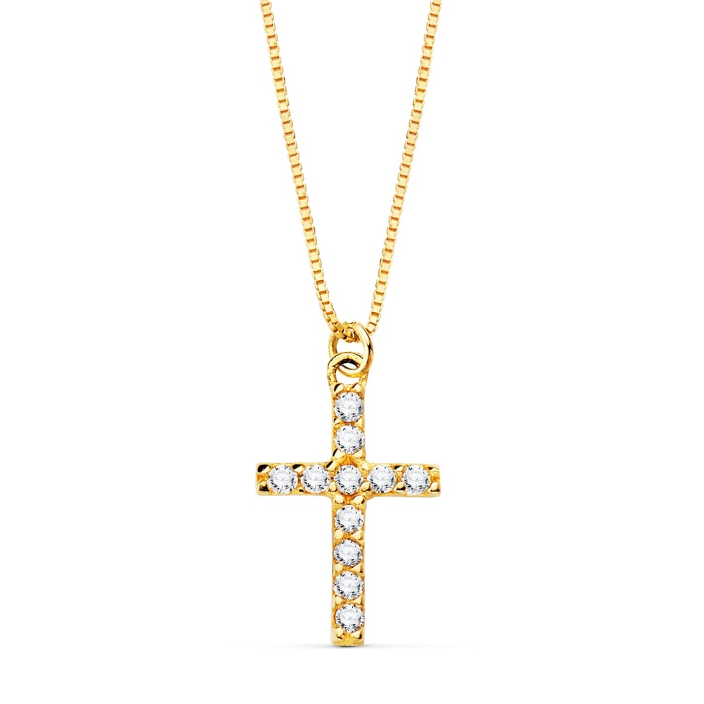 18K GARGANTILLA CRUZ 11X8 MM 11 DIAMANTES 0.09QT. CADENA VENECIANA 45CM G-VS2