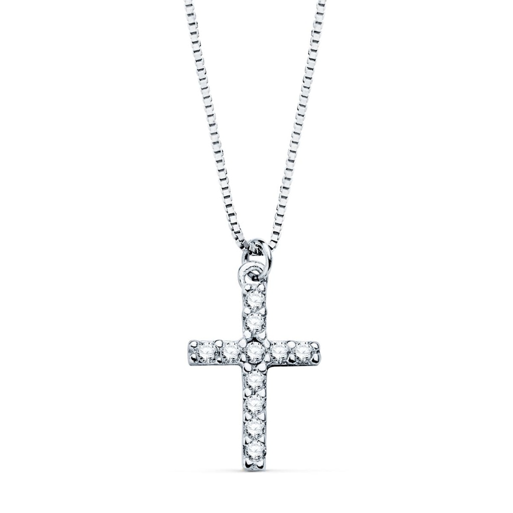 18K GARGANTILLA CRUZ 11X8 MM 11 DIAMANTES 0.09QT. CADENA VENECIANA 45CM G-VS2