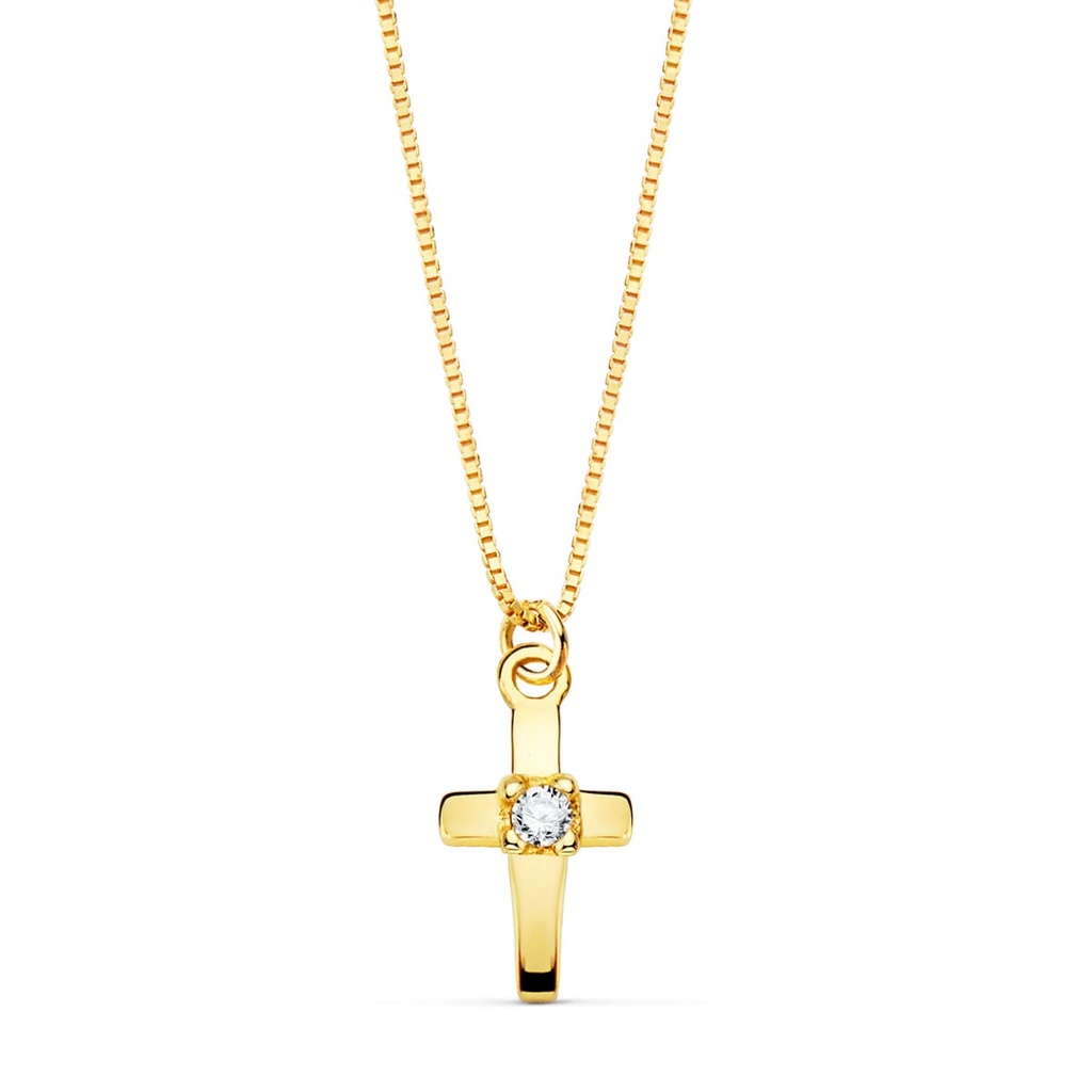18K GARGANTILLA CRUZ 8X4.5MM1 DIAMANTE 0.015QT. CADENA VENECIANA 45CM G-VS2