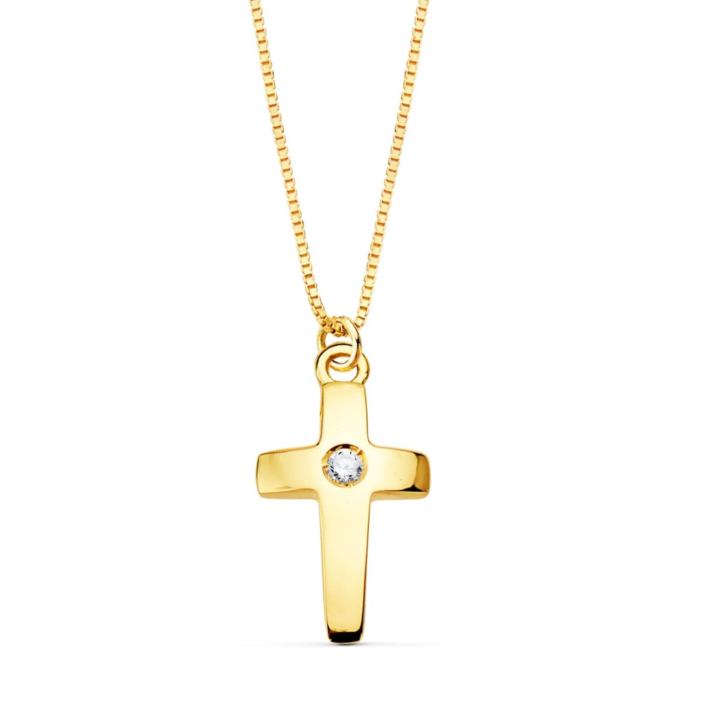 18K GARGANTILLA CRUZ 11X7 MM 1 DIAMANTE 0.015QT. CADENA VENECIANA 45CM G-VS2