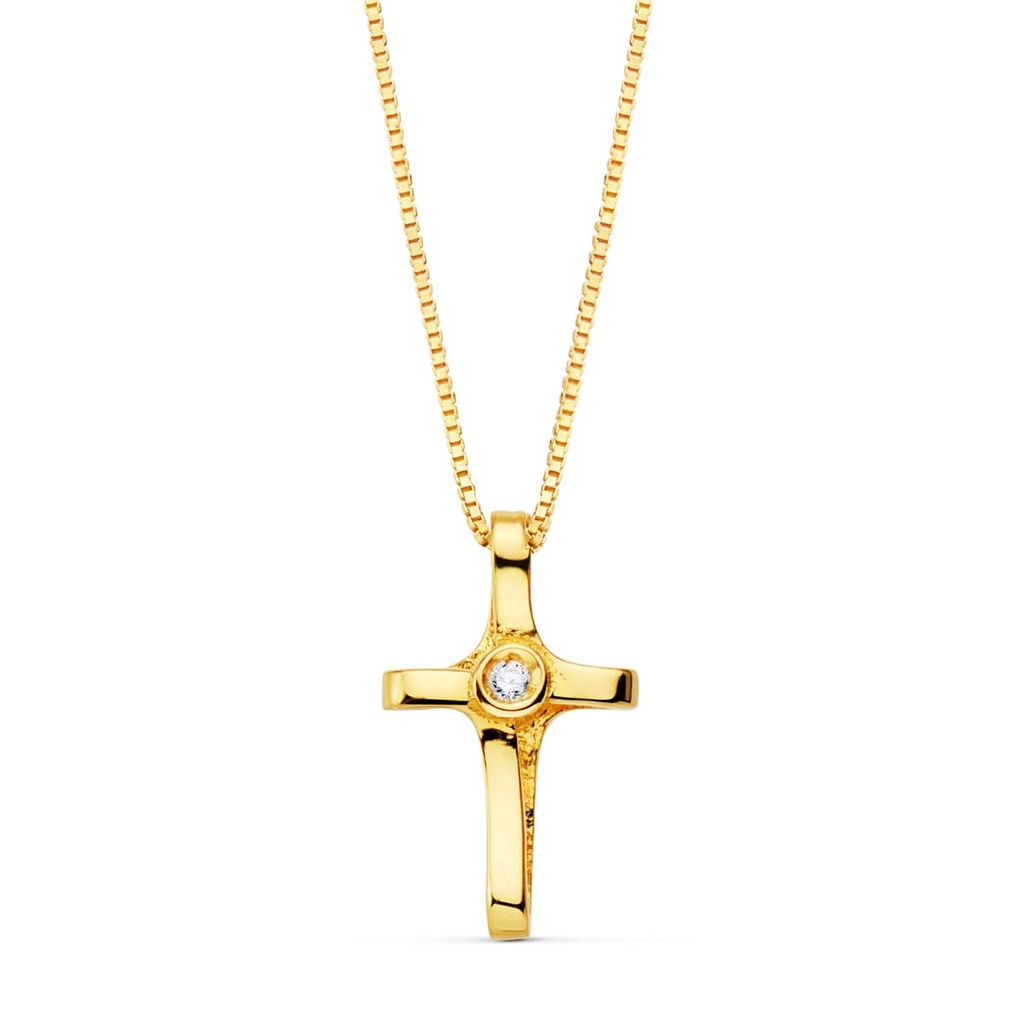 18K GARGANTILLA CRUZ 12X7 MM 1 DIAMANTE 0.010 QT.CADENA VENECIANA 45CM G-VS2