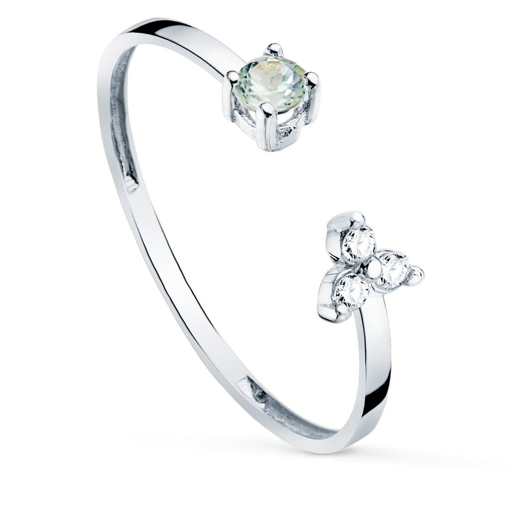 18K SORTIJA ORO BLANCO BRILLANTES 0.045  QTS. Y AGUAMARINA NATURAL 3 MM