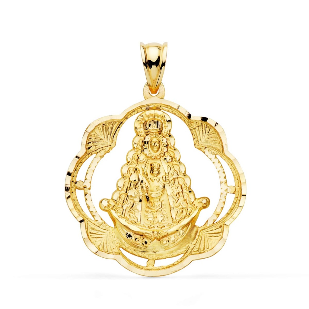 18K MEDALLA VIRGEN DEL ROCIO PANDERETA 31X28 MM