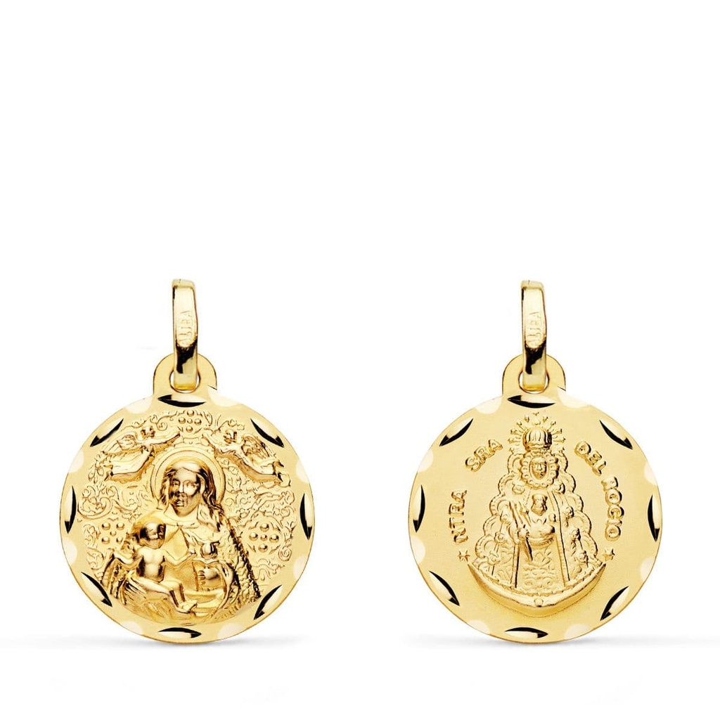 18K MEDALLA ESCAPULARIO VIRGEN DE LA CINTA Y VIRGEN DEL ROCIO 16 MM