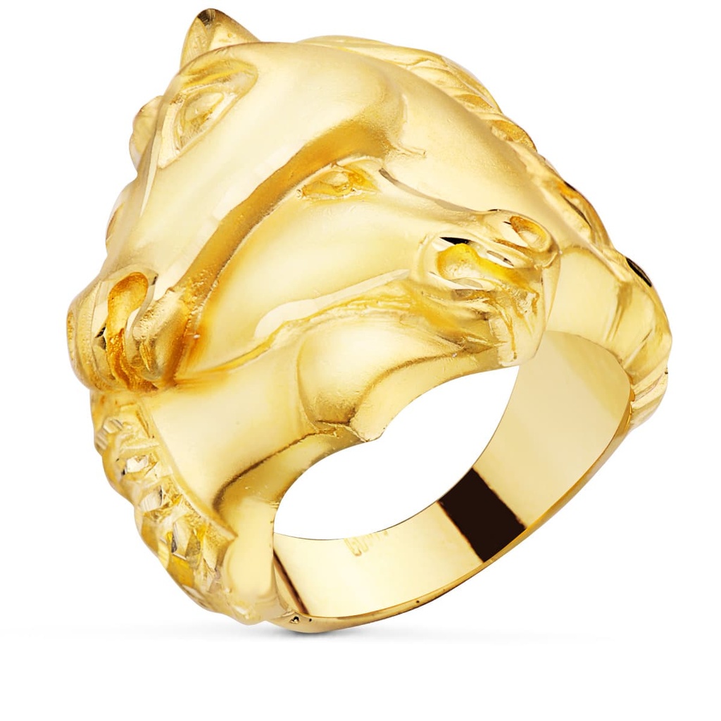 18K SELLO ORO AMARILLO MACIZO CABALLOS ENTRELAZADOS LATERALES TALLADOS