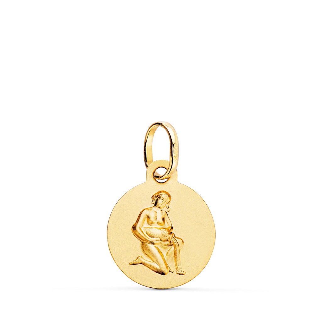 18K MEDALLA HOROSCOPO ORO AMARILLO ACUARIO MATIZADA 13 MM