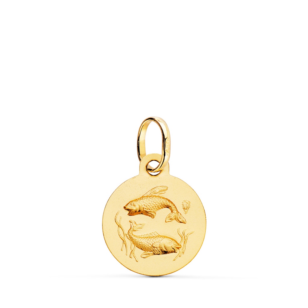 18K MEDALLA HOROSCOPO ORO AMARILLO PISCIS MATIZADA 13 MM