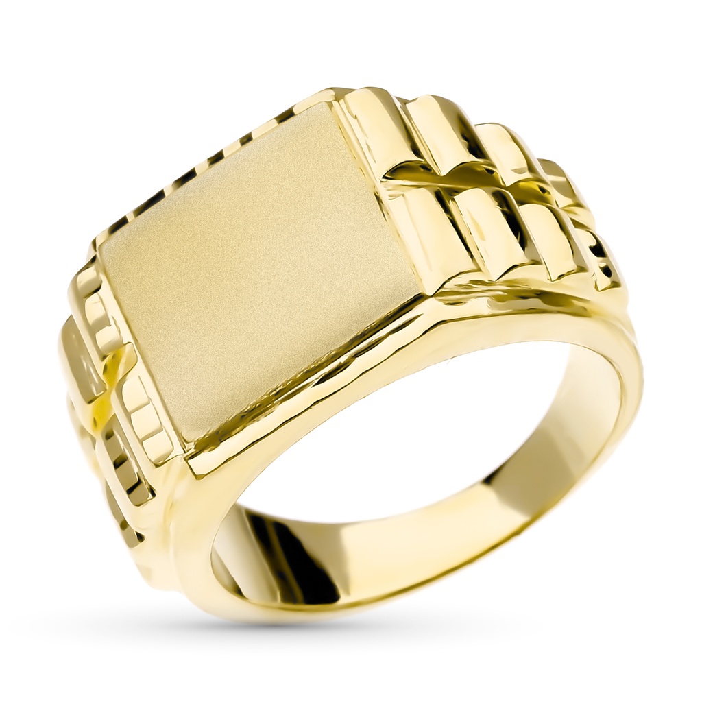 18K SELLO ORO AMARILLO CABALLERO CUADRADO TIPO ROLEX CABEZA 14X14 MM