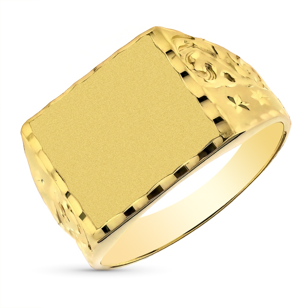 18K SELLO ORO AMARILLO CABALLERO TALLADO 14X15 MM