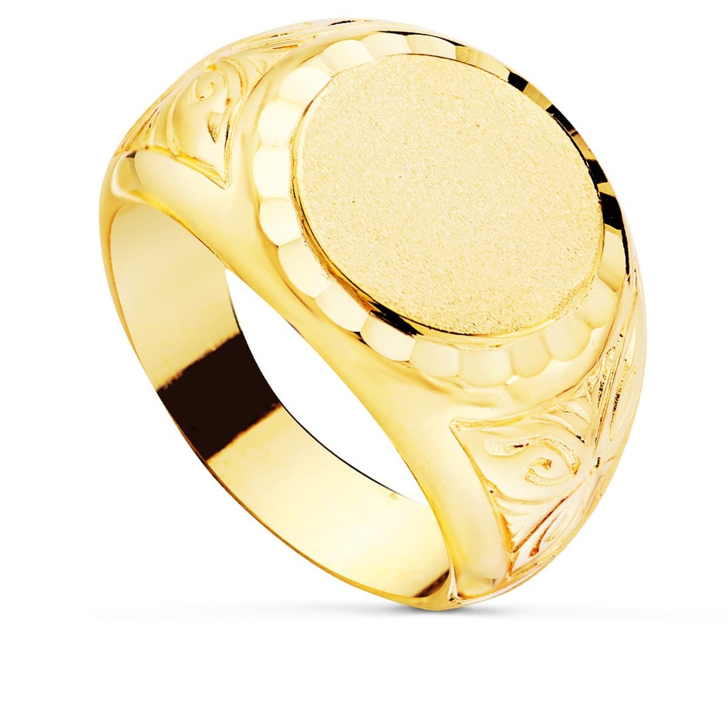 18K SELLO CABALLERO ORO AMARILLO REDONDO LATERALES TALLADOS