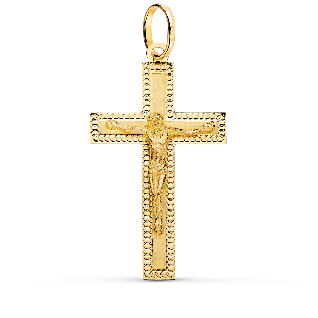 18K CRUZ ORO AMARILLO CON CRISTO TALLADA 35X20 MM