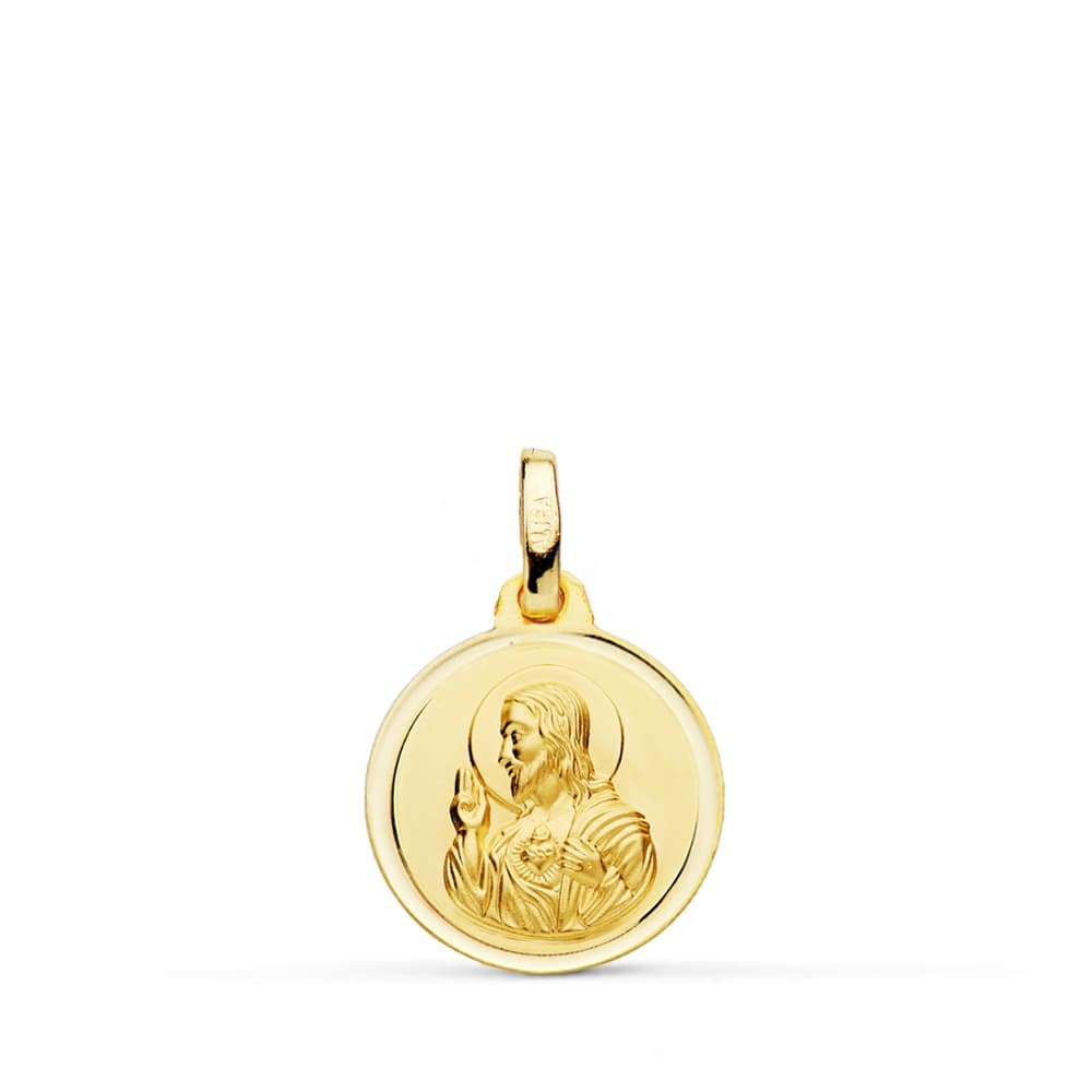 18K MEDALLA CRISTO SAGRADO CORAZON DE JESUS BISEL 14 MM