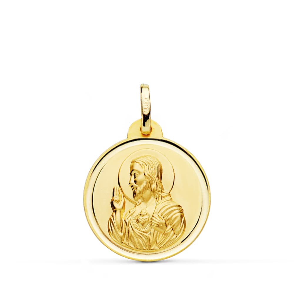 18K MEDALLA CRISTO SAGRADO CORAZON DE JESUS BISEL 20 MM