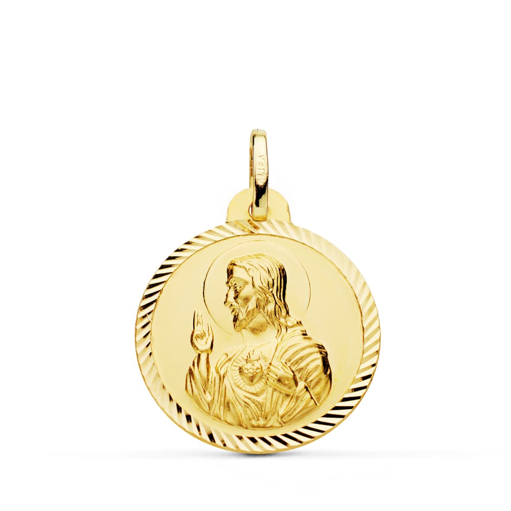 18K MEDALLA CRISTO SAGRADO CORAZON DE JESUS HELICE 22 MM
