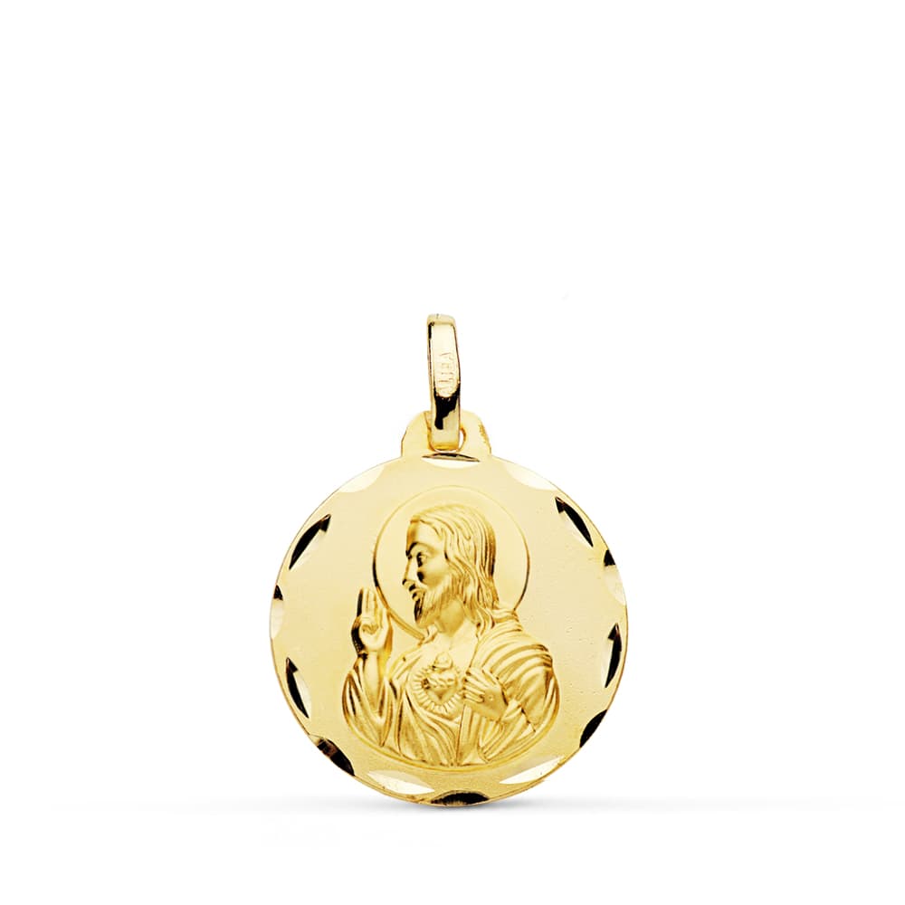 18K MEDALLA CRISTO SAGRADO CORAZON DE JESUS TALLADA 18 MM