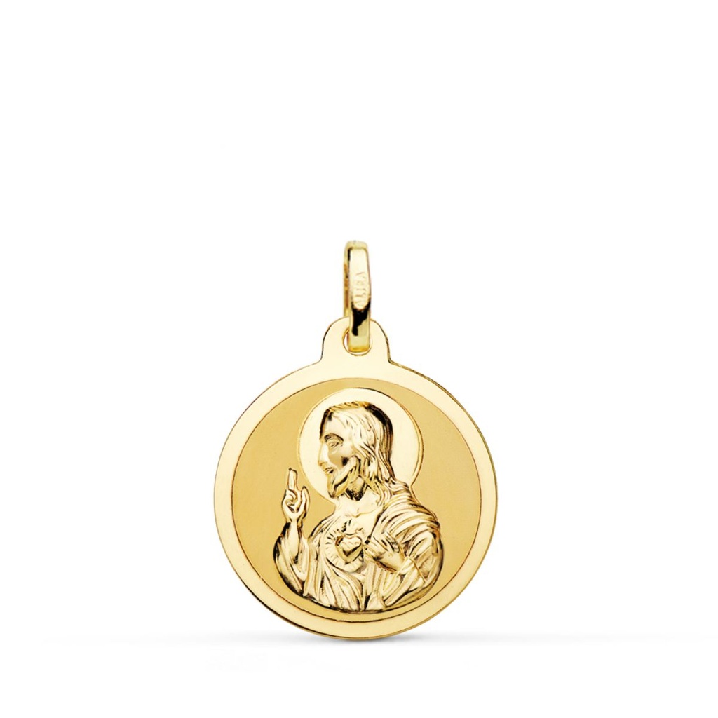 18K MEDALLA SAGRADO CORAZON DE JESUS BRILLO 18 MM