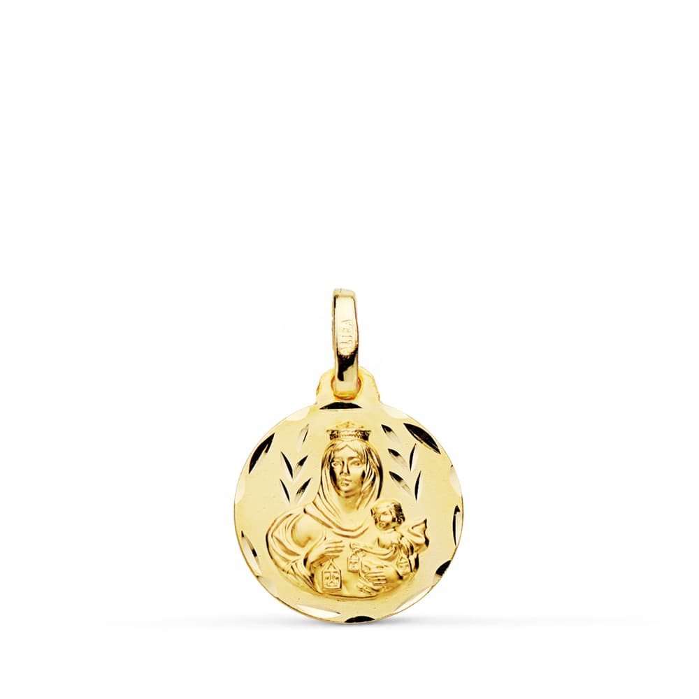 18K MEDALLA TALLADA VIRGEN DEL CARMEN 14 MM