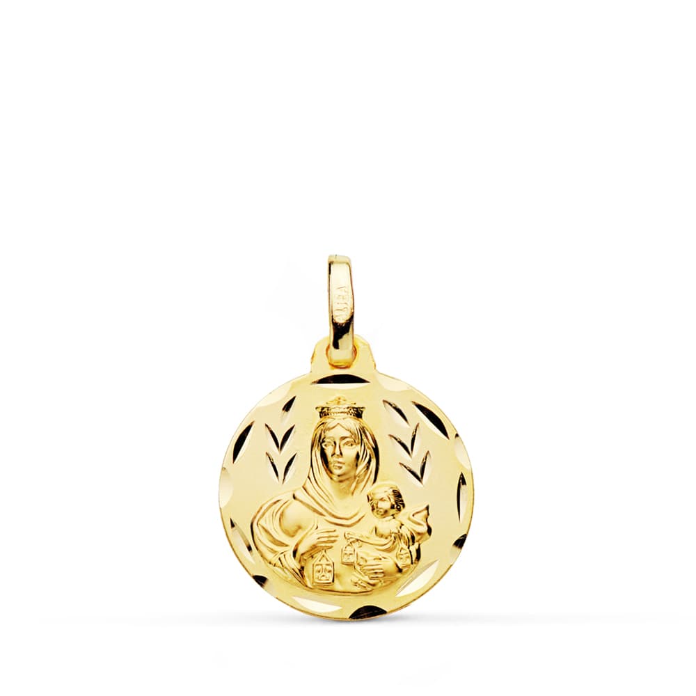 18K MEDALLA TALLADA VIRGEN DEL CARMEN 16 MM