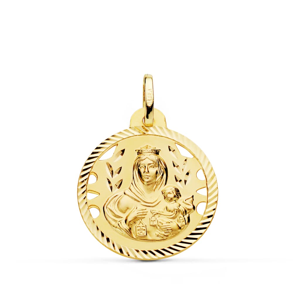 18K MEDALLA VIRGEN DEL CARMEN CALADA HELICE 22 MM