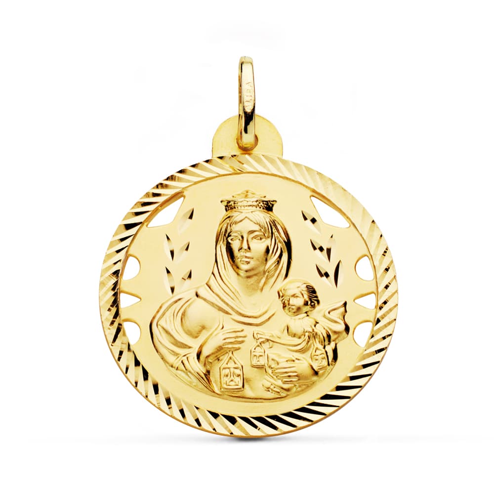 18K MEDALLA VIRGEN DEL CARMEN CALADA HELICE 28 MM