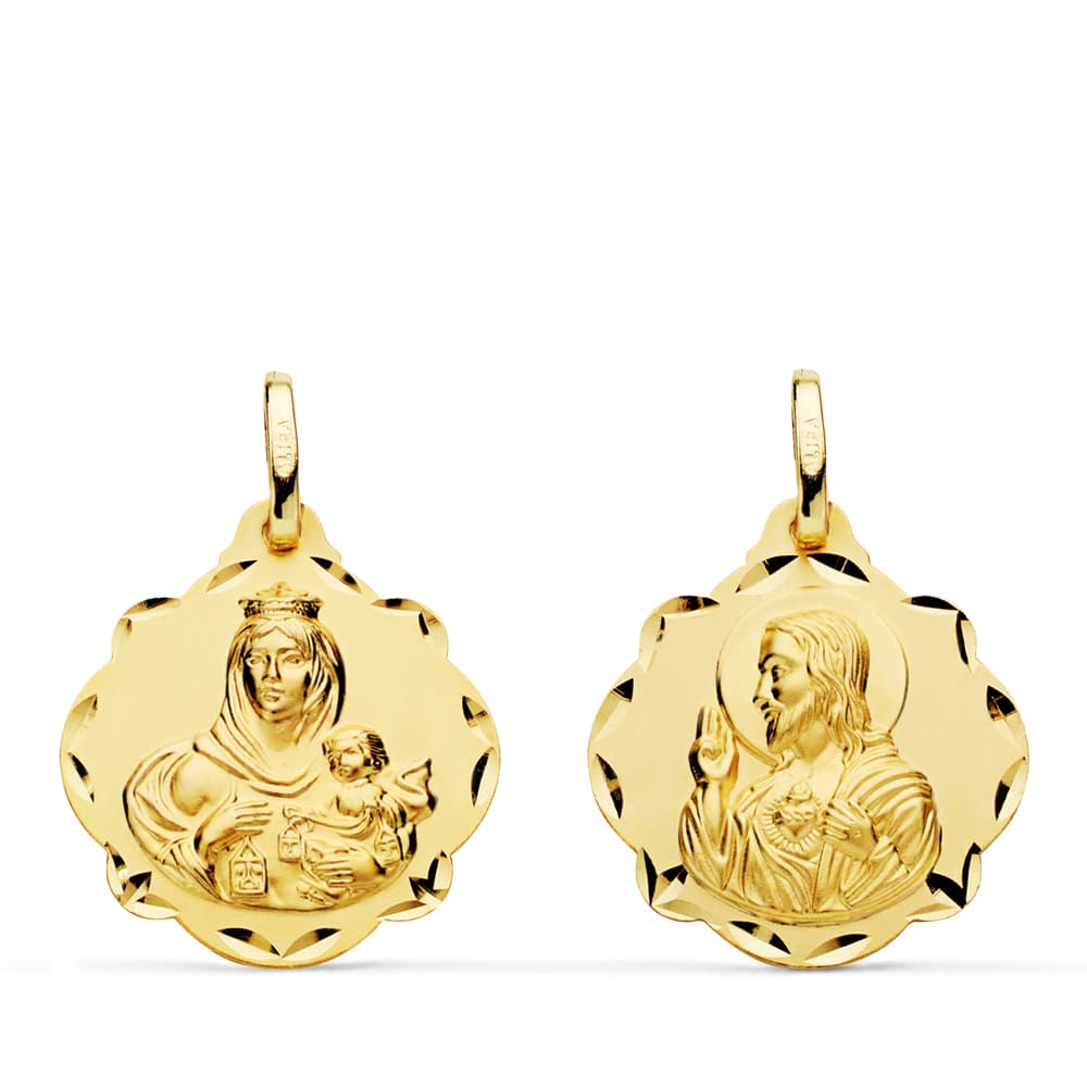 18K ESCAPULARIO VIRGEN DEL CARMEN Y CORAZON DE JESUS 20 MM