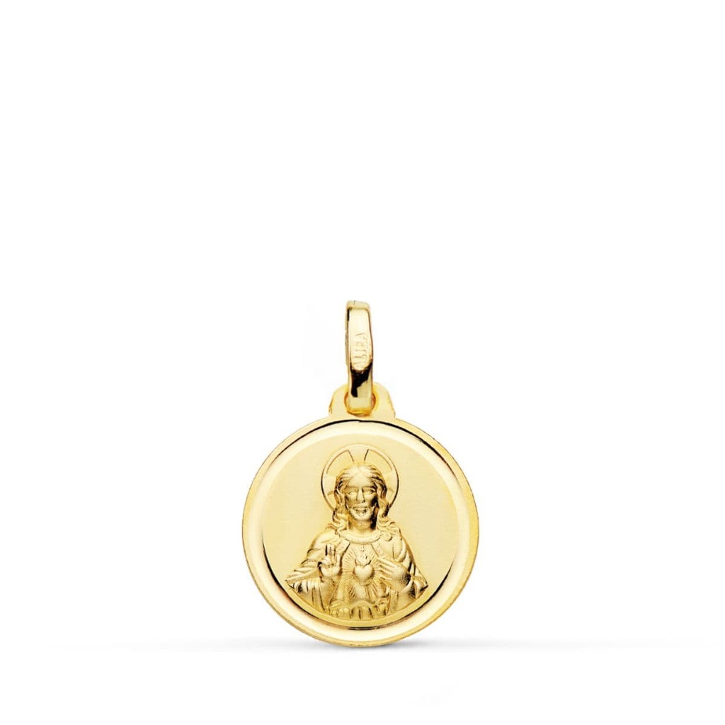 18K MEDALLA CRISTO SAGRADO CORAZON DE JESUS BISEL 14 MM