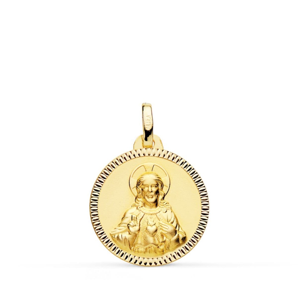 18K MEDALLA CRISTO SAGRADO CORAZON DE JESUS 18 MM