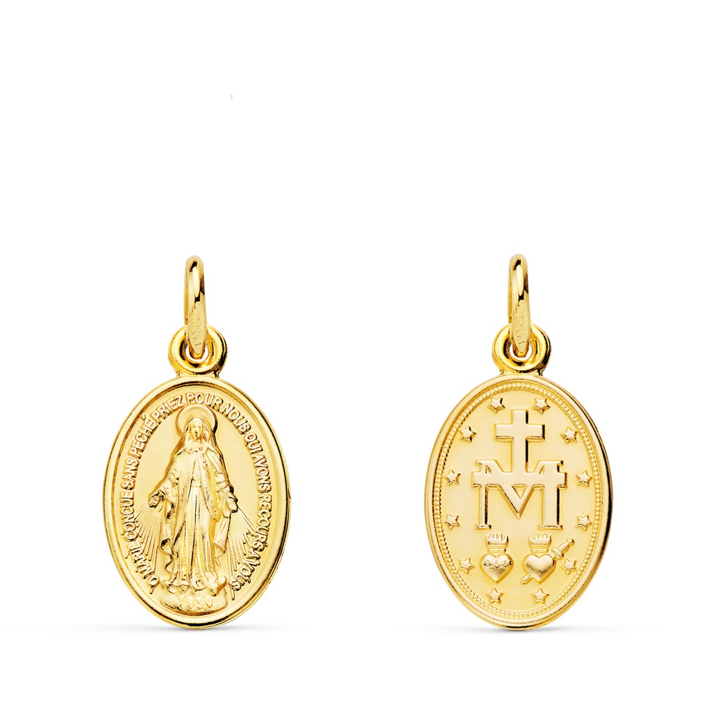 18K MEDALLA VIRGEN MILAGROSA  OVAL 14 X 10 MM