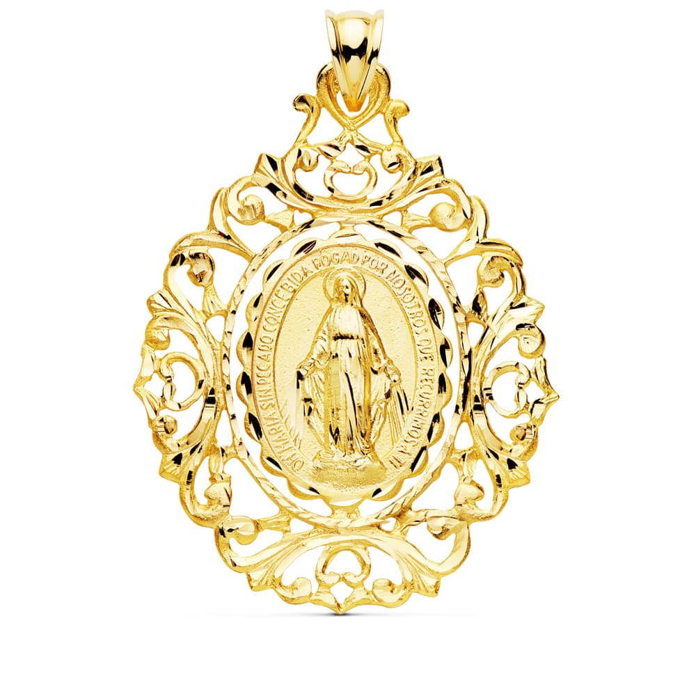 18K MEDALLA VIRGEN DE LA MILAGROSA CERCO 46X35 MM 7.95 GR