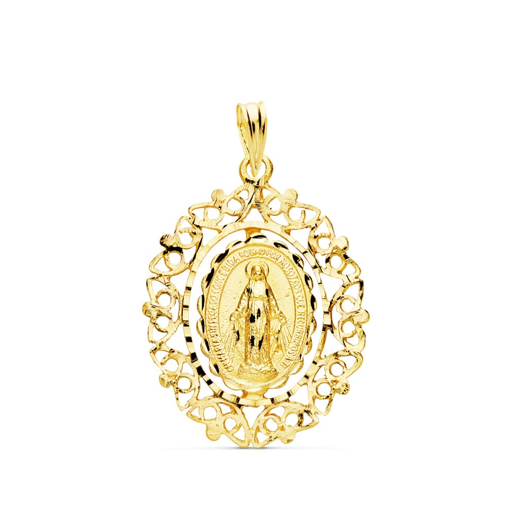 18K MEDALLA VIRGEN DE LA MILAGROSA CERCO 27X21 MM 3.50 GR
