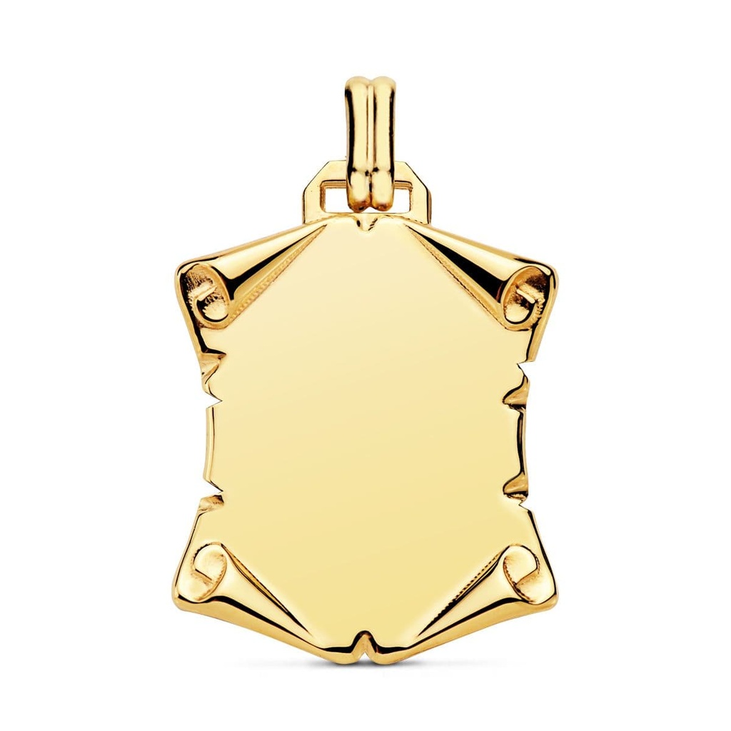 18K CHAPA PERGAMINO LISO BRILLO PAPIRO. 24X22 MM