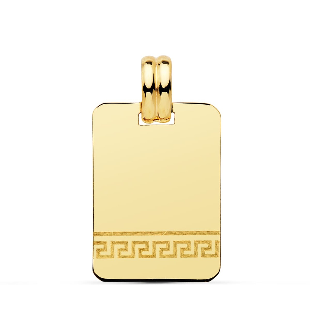 18K CHAPA ORO AMARILLO BRILLO GRECA 21X14 MM