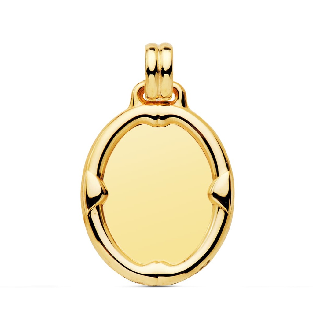 18K CHAPA OVAL BRILLO CON BORDE 26X22 MM