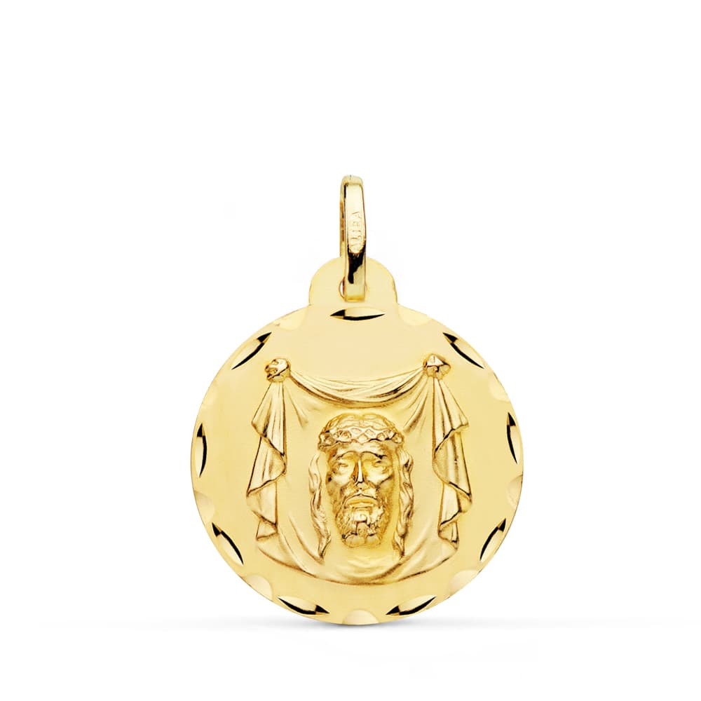18K MEDALLA SANTA FAZ TALLADA 22 MM