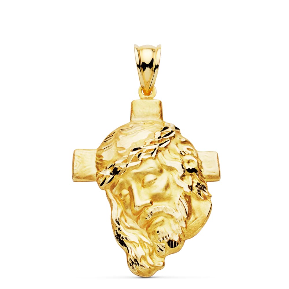 18K CABEZA CRISTO CON CRUZ 35X25 MM